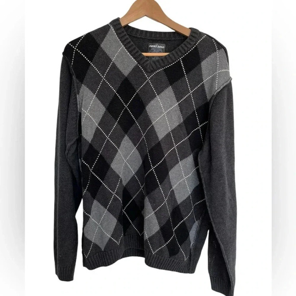 Argyle pattern  Point Zero gray sweater - Picture 1 of 8